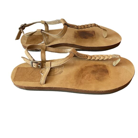 NEW Rainbow Womens T-Street Leather Sandals XL (8.5-9.5) Brown Braid Ankle Strap - Picture 2 of 6